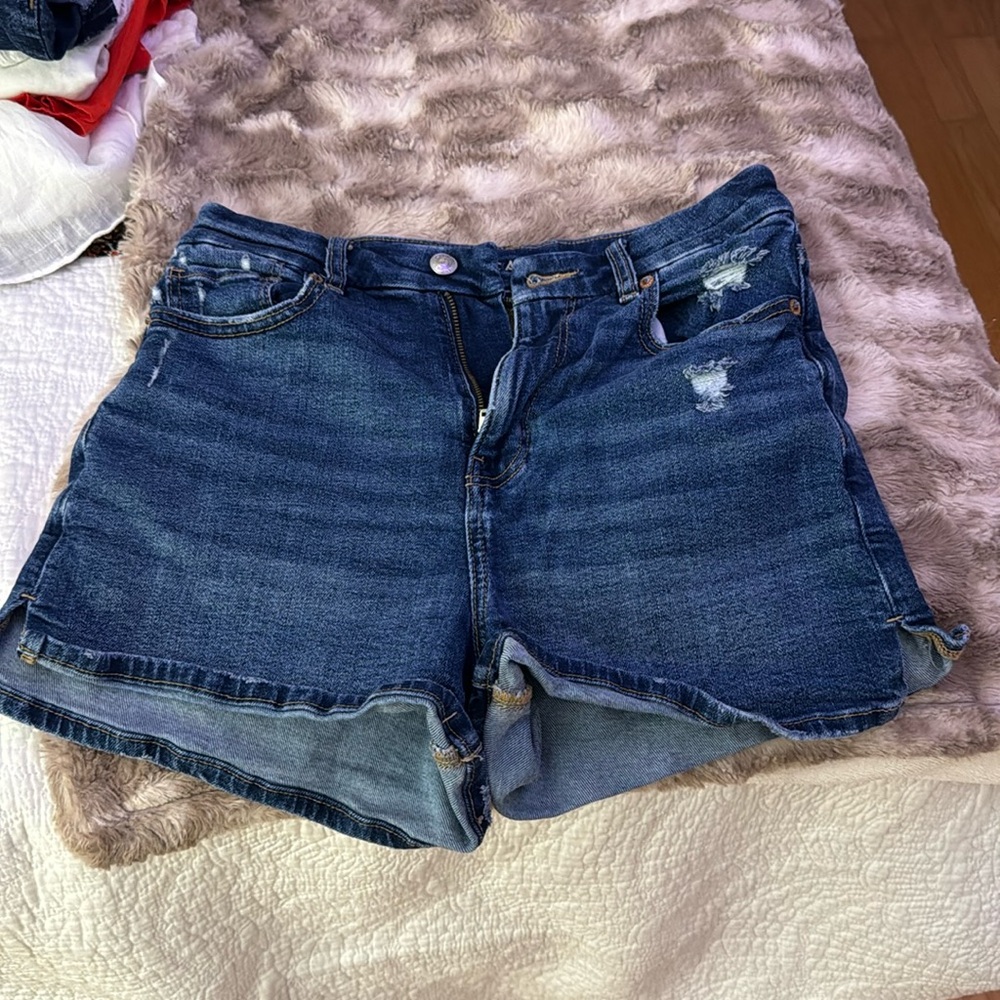 high rise denim shorts